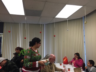 Everyone eating lunch in the pancake room